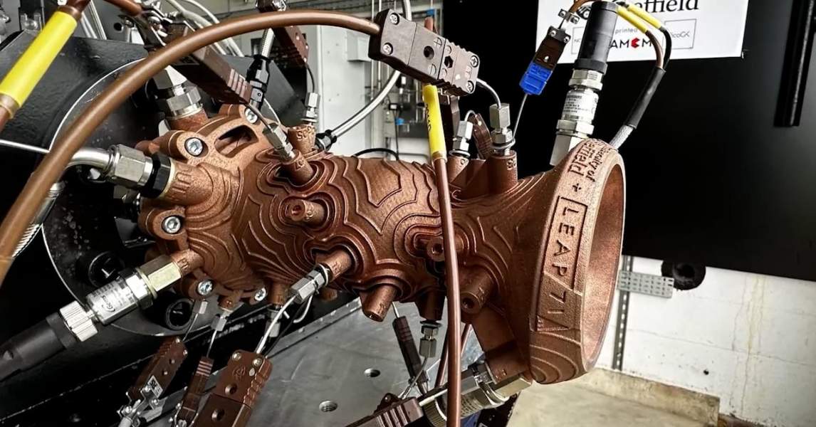 Aerospike nozzle designed by LEAP71 using AI, printed on the AMCM M 290 ...